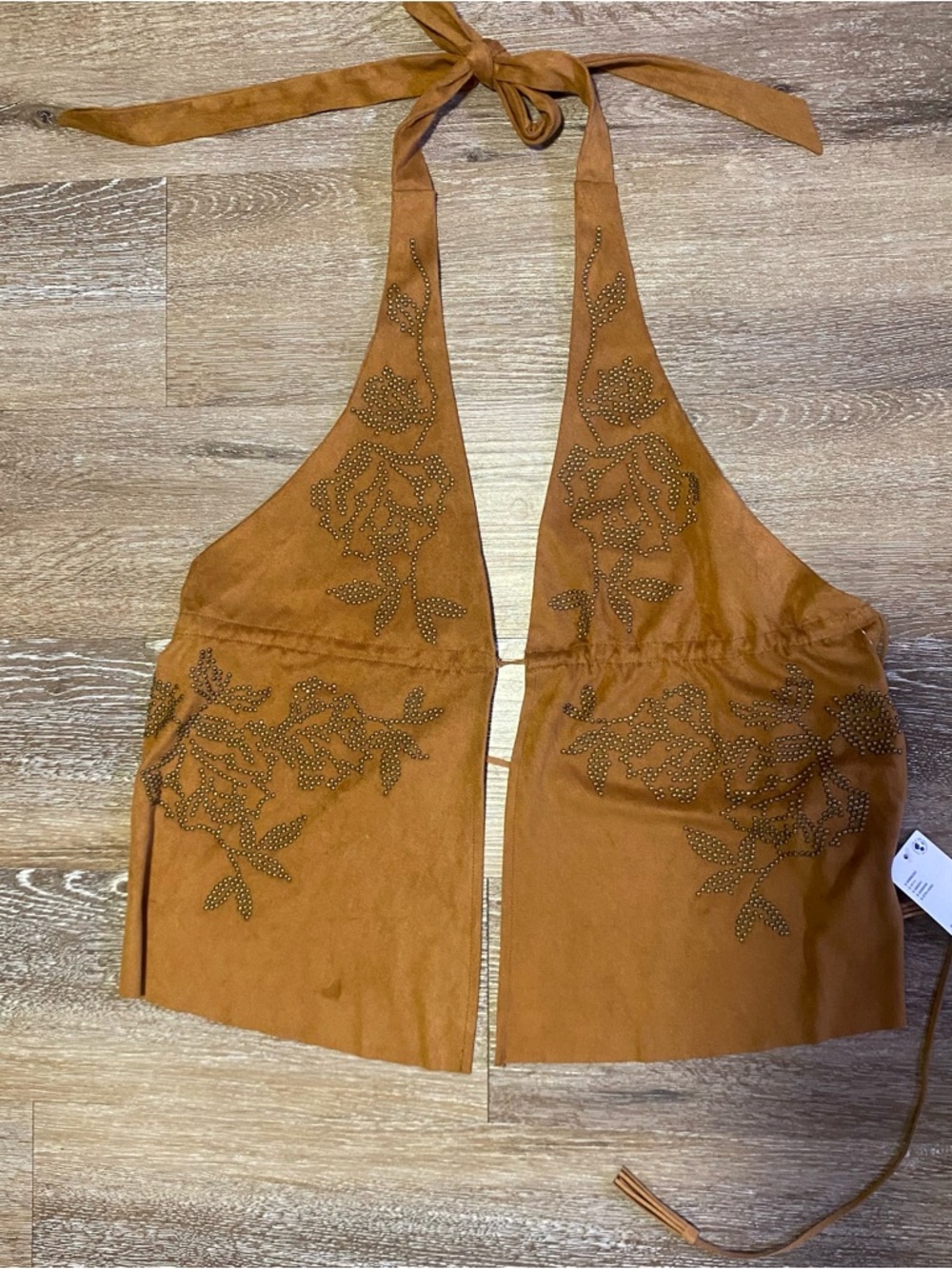 NWT Urban Outfitters Suede Halter Top Rhinestone Open Back Y2K Western Country L